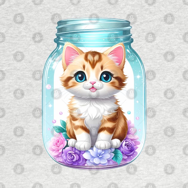 Cute Cat With Flowers Blooming In Mason Jar by HappyDigitalPOD